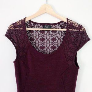 Anthropologie Deletta Deep Plum Ponte Lace Dress